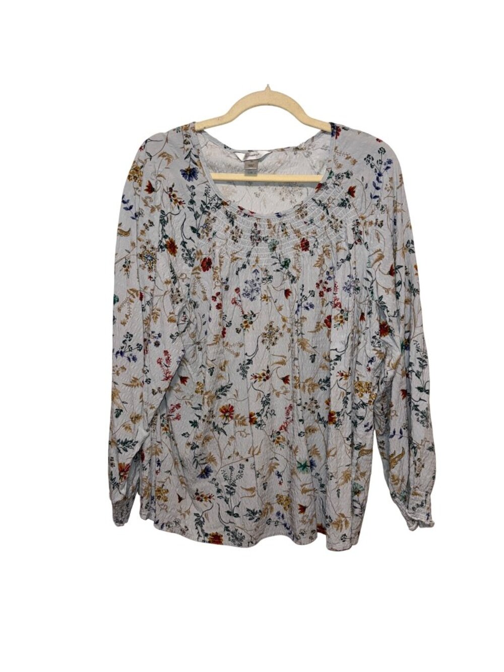 CJ Banks Floral Long Sleeve Blouse 2X Lightweight Multicolor Smocked Women’s Top